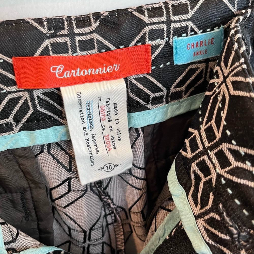 Anthropologie Cartonnier Black Geometric Print Charlie Ankle Trouser Pants 10 - Picture 6 of 7